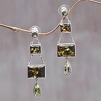 Amber and lemon quartz dangle earrings,