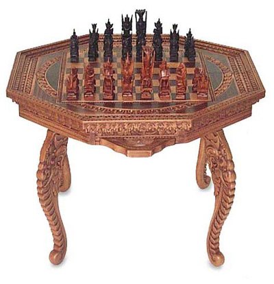 Wood chess set, 'Into Battle' - Wood chess set