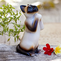 Wood sculpture, 'Siamese Cat Wish' - Wood sculpture