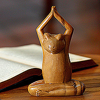 Wood sculpture, 'Toward the Sky Yoga Frog' - Wood sculpture
