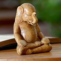 Wood sculpture, 'Elephant Meditates' - Hand Carved Wood Sculpture