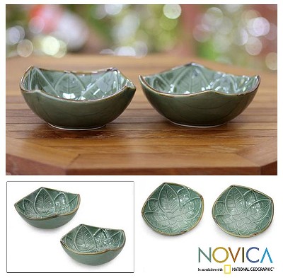 Ceramic bowls, Betel Leaf (pair)