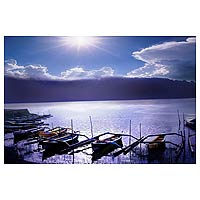 'Boats on the Lakeshore' - Seascapes Color Photograph Art