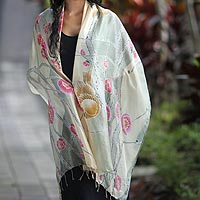 Silk batik shawl Cherry Blossoms Indonesia
