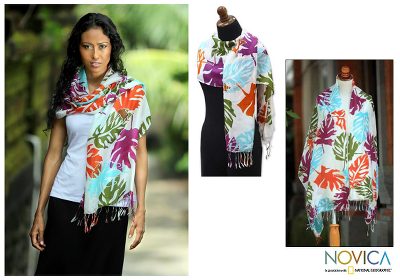 Silk batik shawl, Shadow Leaf