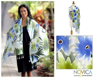 Silk batik shawl, Festive Flowers