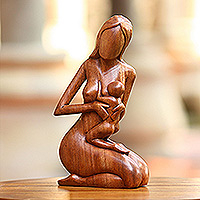 Wood sculpture Mother and Her Child Indonesia