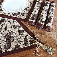 Natural fiber table runner and placemats set Bali Flora set of 4 Indonesia