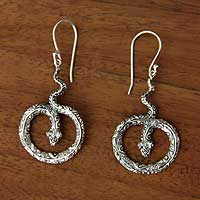 Sterling silver dangle earrings, 'Magic Serpent' - Artisan Crafted Sterling Silver Snake Earrings