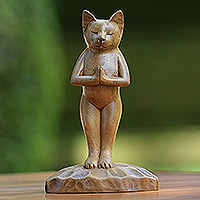 Wood sculpture Cat Gives Thanks Indonesia