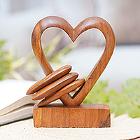 Wood sculpture, 'Heart Power' - Hand Carved Suar Wood Romantic Sculpture