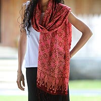 Silk batik shawl Scarlet Lily Indonesia