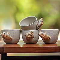 Ceramic teacups Seashells set of 4 Indonesia