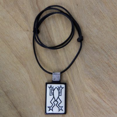 Ebony wood and bone pendant necklace, Frog Fortunes