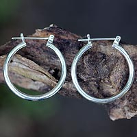 Sterling silver hoop earrings, 'Moonlit Goddess'  - Sterling Silver Hoop Earrings (1 Inch)