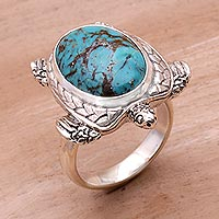 Men's sterling silver cocktail ring, 'Chelonia Turtle' - Men's Sterling Silver and Reconstituted Turquoise Ring