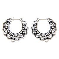 Sterling silver flower hoop earrings,