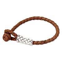 Sterling silver and leather braided bracelet,