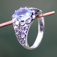 Blue topaz flower ring,'Beratan Sky'
