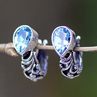 Blue topaz hoop earrings, 'Precious Sky' - Blue topaz hoop earrings