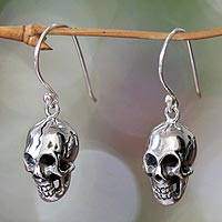 Sterling silver dangle earrings, 'Immortal Skull' - Women's Sterling Silver Dangle Earrings