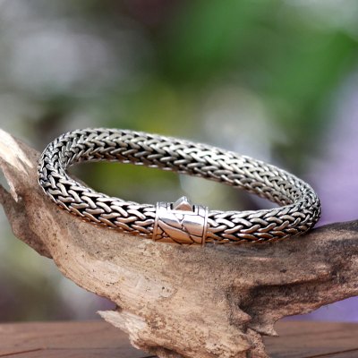 Men's sterling silver bracelet, 'Dragon Power' - Men's Artisan Crafted Sterling Silver Chain Bracelet