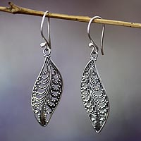 Sterling silver dangle earrings, 'Plumeria leaf' - Unique Sterling Silver Dangle Earrings