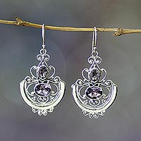 Amethyst dangle earrings, 'Balinese Goddess' - Sterling Silver and Amethyst Dangle Earrings
