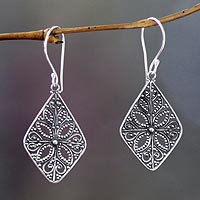 Sterling silver dangle earrings, 'Four Petals' - Floral Sterling Silver Dangle Earrings