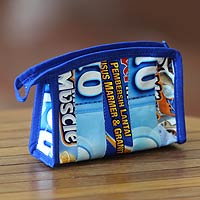 Recycled wrapper cosmetic bag New Blue medium Indonesia