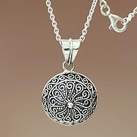 Sterling silver pendant necklace, 'Fern Flower Talisman' - Handcrafted Sterling Silver Pendant Necklace