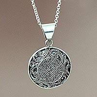 Sterling silver pendant necklace, 'Fern Flower Amulet' - Sterling silver pendant necklace