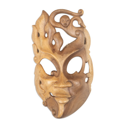 Unique Abstract Face Hand Carved Hibiscus Wood Balinese Mask