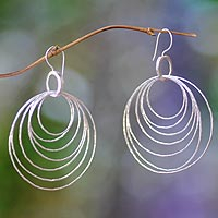 Sterling silver dangle earrings, 'Seven Orbits' - Modern Sterling Silver Dangle Earrings
