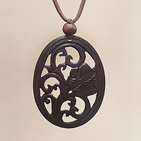 Coconut shell floral necklace,