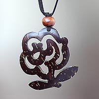 Coconut shell floral necklace,
