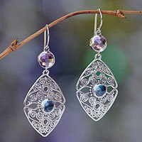 Amethyst and blue topaz dangle earrings,