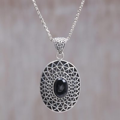 Onyx pendant necklace, Black Java Sun
