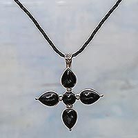 Onyx cross necklace,