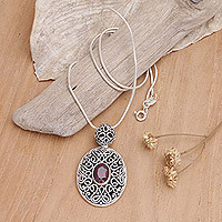 Garnet pendant necklace,