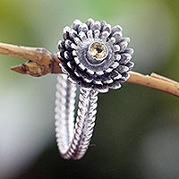 Birthstone flowers citrine ring, 'November Chrysanthemum' - Hand Made Citrine Sterling Silver Ring