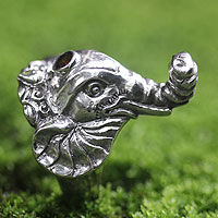 Men's garnet ring, 'Wise Ganesha' - Men's garnet ring