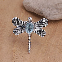 Blue topaz cocktail ring, 'Gossamer Dragonfly' - Unique Blue Topaz and Silver Cocktail Ring