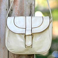 Leather shoulder bag, 'Denpasar Chic' - Hand Made Leather Handbag from Indonesia
