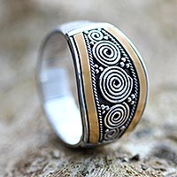 Gold accent signet ring, 'Celuk Legend' - Sterling Silver and Gold Accent Ring