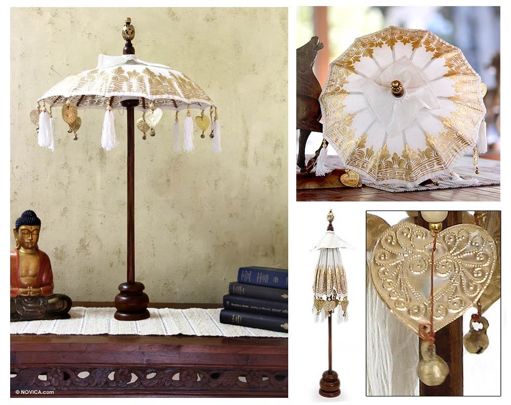 Cotton and bamboo umbrella Purity NOVICA