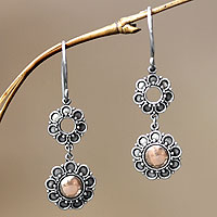 Gold plated floral earrings, 'Sunflowers' - Handmade Floral 18k Gold and Silver Dangle Earrings