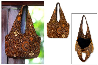 Beaded cotton batik shoulder bag, Bromo Dawn