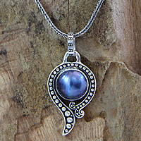 Cultured pearl pendant necklace, 'Sky Catcher' - Handcrafted Sterling Silver and Pearl Necklace
