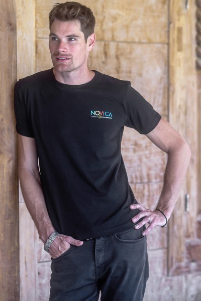 Men's 100% cotton Novica logo tee, 'Novica in Black' - Men's Fair Trade Logo Tee
